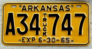 1965 Black On Orange Arkansas Truck License Plate A = Pick - Up Truck