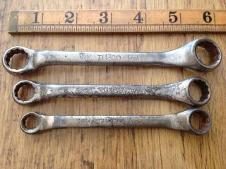 3 Vintage Tipco 5/16 " To 1/8 " Whitworth Short Ring Spanners.