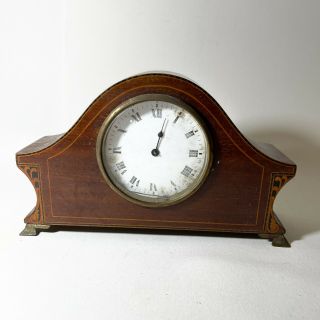 Vintage Wind Up Mechanical Mantel Clock In Wooden Case With Inlay Design (repair