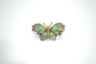 Brilliant Vintage Sterling Silver 925 Enamel Butterfly Brooch European 605
