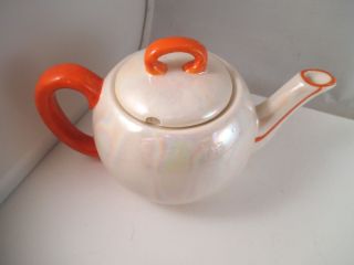 Vintage Made In Czechoslovakia Small Teapot Tea Pot Orange Lustre