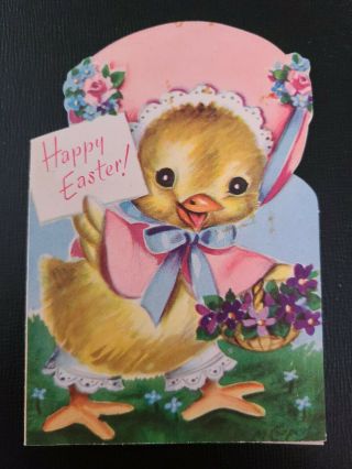 Vtg Rust Craft Easter Greeting Card Diecut M.  Cooper Anthropomorphic Chick 50s