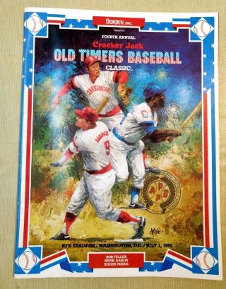 Cracker Jack Old Timers Baseball Game Program W/ Autographs Incl Hofers 1985