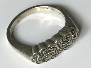 Antique Vintage Art Deco Sterling Silver/marcasite Heart Ring Band Size L 1/2