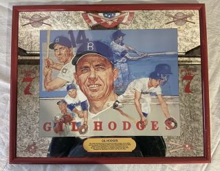 Vintage Framed Mirror Seagrams 7 Whisky Gil Hodges Brooklyn Dodgers Baseball