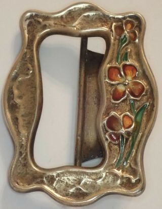 Antique Art Nouveau Gorham Gilt Sterling Silver Enamel Flower Belt Buckle