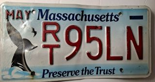 Single Massachusetts License Plate Preserve The Trust - Whale Tail 95ln