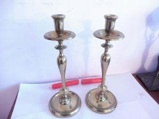 VINTAGE HEAVY CAST BRASS DECO TAPERED DESIGN CANDLESTICK HOLDERS 2