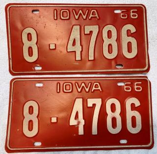 1966 Boone County Iowa Automobile License Plate Pair