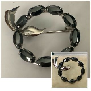 Vintage Jewellery Stunning Sterling Silver & Black Crystal Wreath Brooch Pin