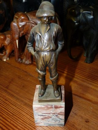 Antique German Bronze Figure Of A Boy Scout Signed: E.  Beck.  Patination.
