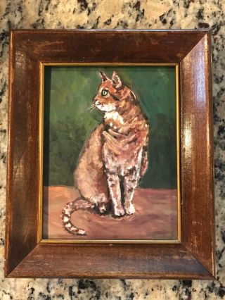 Vintage Tabby Cat Ginger Painting Antique Framed Folk Art