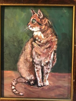Vintage Tabby Cat Ginger Painting Antique Framed Folk Art 2