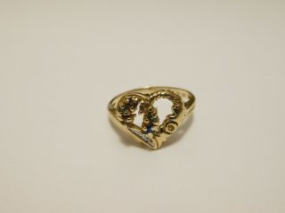 Vintage 10k Yellow Gold Multi Gemstone Heart Mom Ring Sz 7.  25