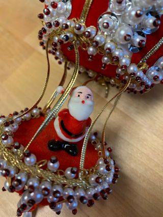 Vintage Handmade Christmas Ornament Red Velvet Pearl Beaded Ball Sequence Santa