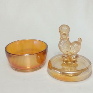 Vintage 1940 ' s JEANNETTE Marigold Carnival Glass Poodle Powder Jar/Trinket Box 2