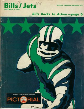 1969 9/14 Afl Football Program,  York Jets Buffalo Bills Joe Namath Fair
