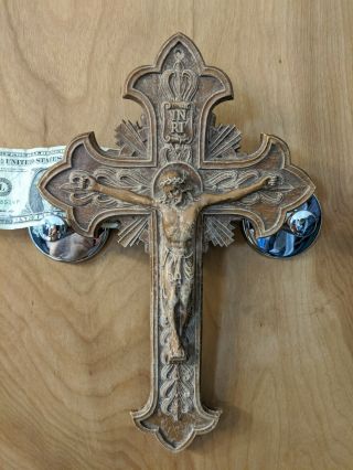 Vintage Antique Resin Heavy Wall Cross Crucifix 12” X 8” Wall Sacramental Solid