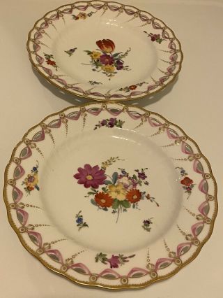 Antique Royal Copenhagen Hand Painted Saxon Flowers Plates Soup Bowls