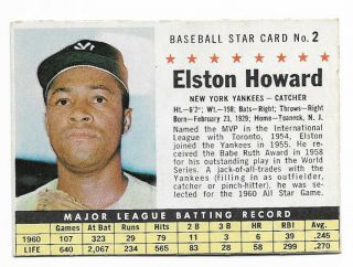Vintage 1961 Post Cereal Baseball Card York Yankees 2 Elston Howard