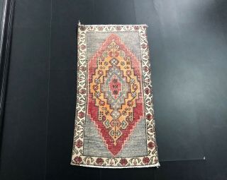 Antique Small Rug,  Decorative Turkish Door Mat,  Handmade Rug,  Gray Small Rug 440