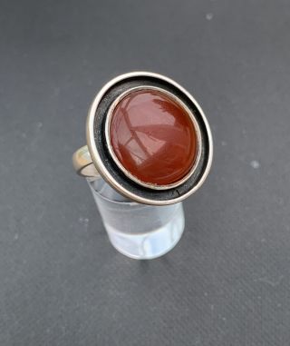 Vintage 925 Silver Modernist Circle Ring With Brown Stone Size O/ 9.  4 Grams
