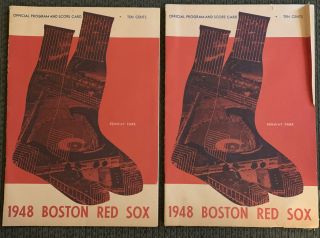 2 - 1948 Boston Red Sox Scorecards Vs St.  Louis And Washington.  Unscored.