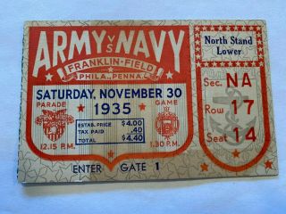 Vintage 1935 Army Vs.  Navy Ticket Stub 30 November 1935