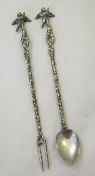 A Vintage Silver Plated Spoon & Fork - Cherubs - Made In Italy