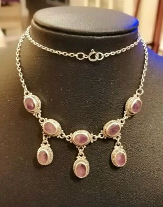 Vintage Sterling Silver And Amethyst Necklace - 12.  4 Gms