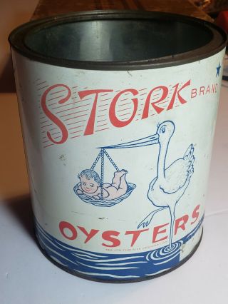 Stork Brand Oysters Grasonville Md Thompson Co Antique Vintage Tin