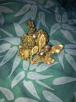 Antique Miriam Haskell Pearl And Gold Plated Pin Broach
