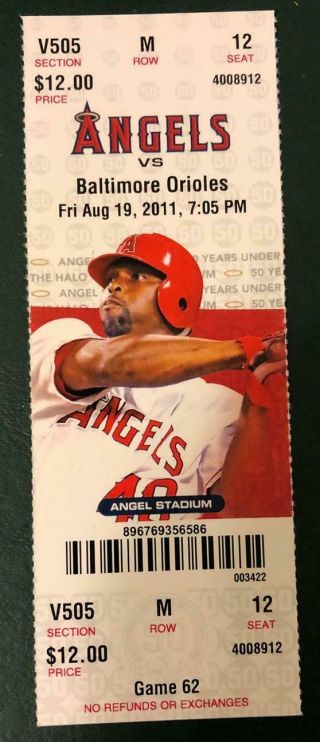 2011 Angels Vs Orioles Season Full Ticket Mike Trout Career Hr 2 Home Run