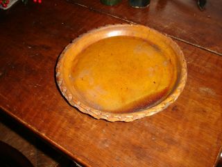 An Extremely Rare,  Early American,  Hand Thrown Redware Pie Plate,  Coggled Edge