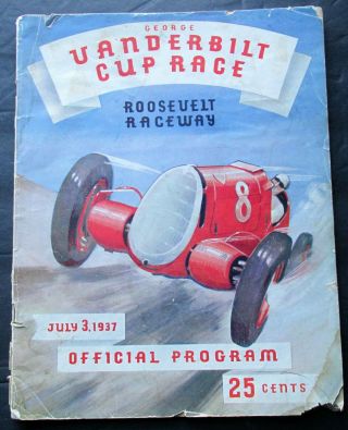1937 George Vanderbilt Cup Automobile Race Program Roosevelt Raceway Long Isl Ny
