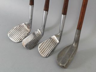 4 Antique Hickory Wood Shaft Golf Clubs,  Ditson Dedtop Spalding M - 9.  Kro - Flite