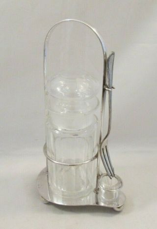 A Vintage Silver Plated & Glass Pickle Stand With Pickle Jar And Pickle Fork