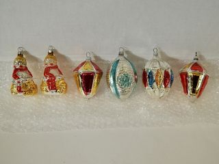 6 Vintage Christmas Ornaments West Germany Mercury Glass Santa Lantern Etc