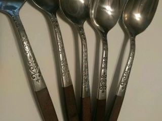Interpur Stainless Flatware 5 Tea Spoons Brown Composite Wood INR2 Japan Vintage 3