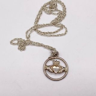 Vintage Solid Silver Claddagh Irish Love Heart Celtic Pendant Ladies Necklace
