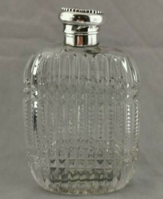 Antique La Pierre,  American Sterling Silver And Cut Glass Hip Flask