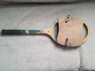 Vintage Rare Spalding Wooden Tennis Racket With Cover Case Antique