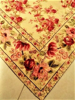 Vintage April Cornell 52” X 68 " Floral Tablecloth Red Pink Yellow
