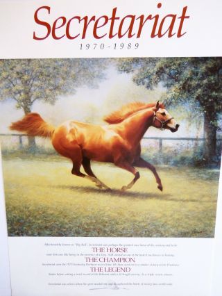 1996 Lrge " Secretariat " Horse Racing Poster Print,  Tripple Crown Winner Ky Derby