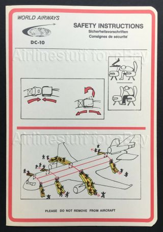 World Airways 1970s Mcdonnell Douglas Dc - 10 Safety Card Airlines