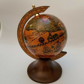 Vintage Decorative Wooden Mini World Globe Spin Made In Italy (a17)