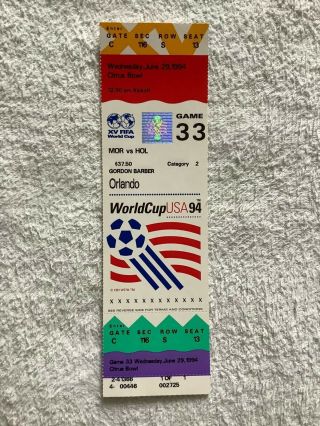 World Cup 1994 Soccer Full Ticket - Morocco Vs Netherlands
