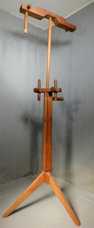 Mid Century Modern Hand Crafted Cherry Wood Tripod Stand Ala Nakashima Inlaid