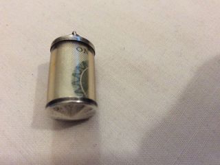 Vintage Sterling Silver Cylinder Old Green One Pound Note Charm