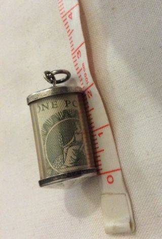 Vintage Sterling Silver Cylinder Old Green One Pound Note Charm 2